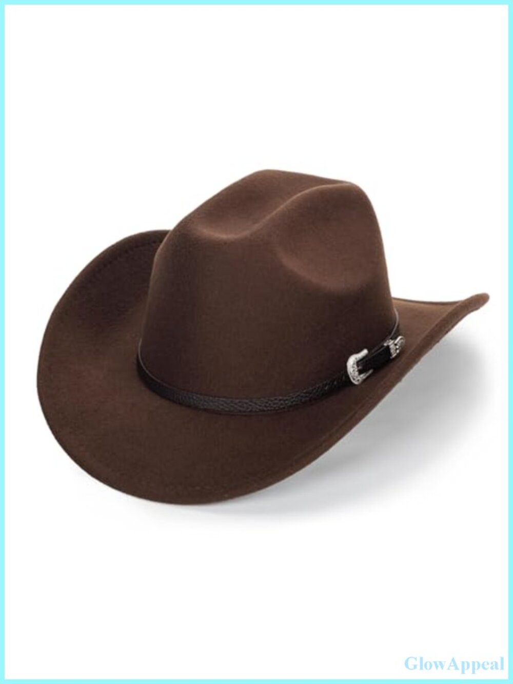 Western Cowboy Hat Felt Wool Wide Brim Fedora with Floral Belt Buckle